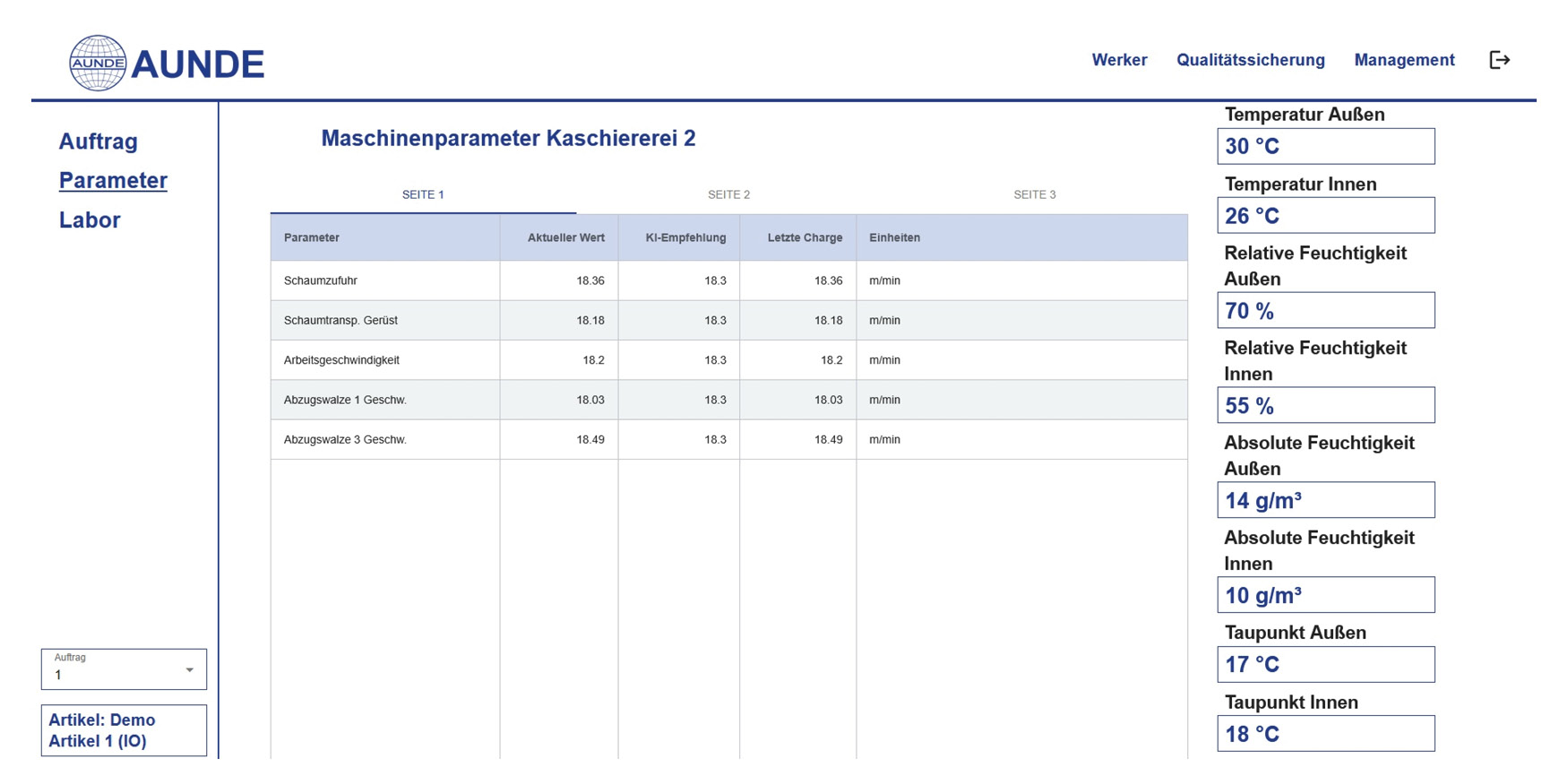 Digitale Benutzeroberfläche zur Überwachung und Optimierung von Maschinenparametern in der industriellen Fertigung.